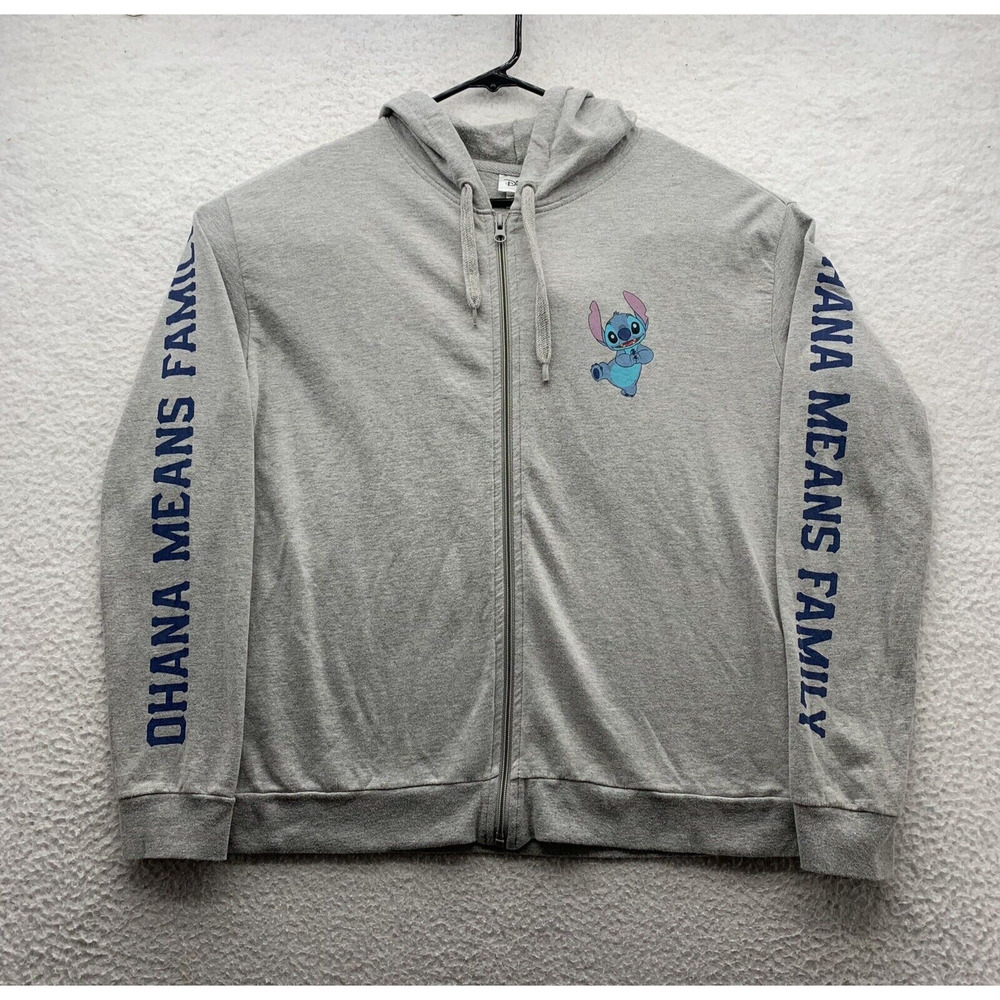 Disney Stitch Hoodie Youth Large (11/13) Ohana‎ Full Zip Sweatshirt Thin Gray